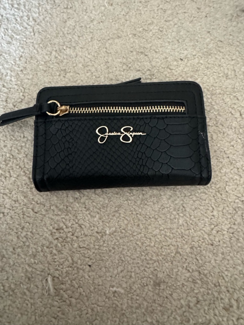 Jessica Simpson Black Croc-Embossed Zip Wristlet